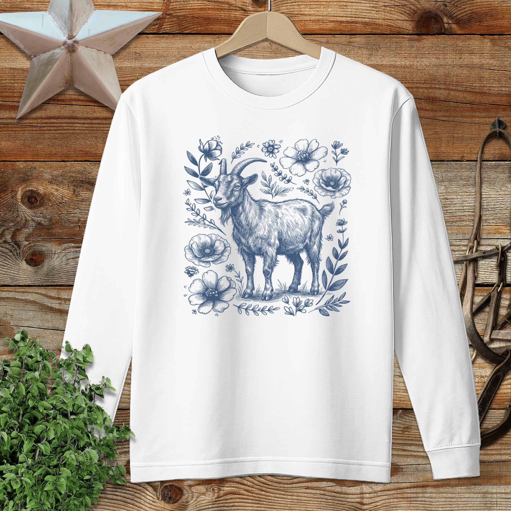 Botanical Goat Illustration Long Sleeve Tee