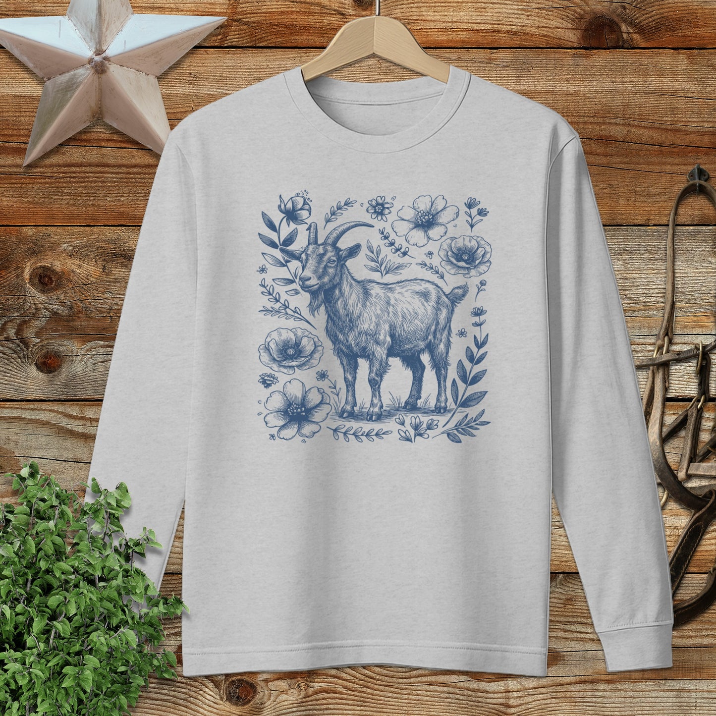 Botanical Goat Illustration Long Sleeve Tee