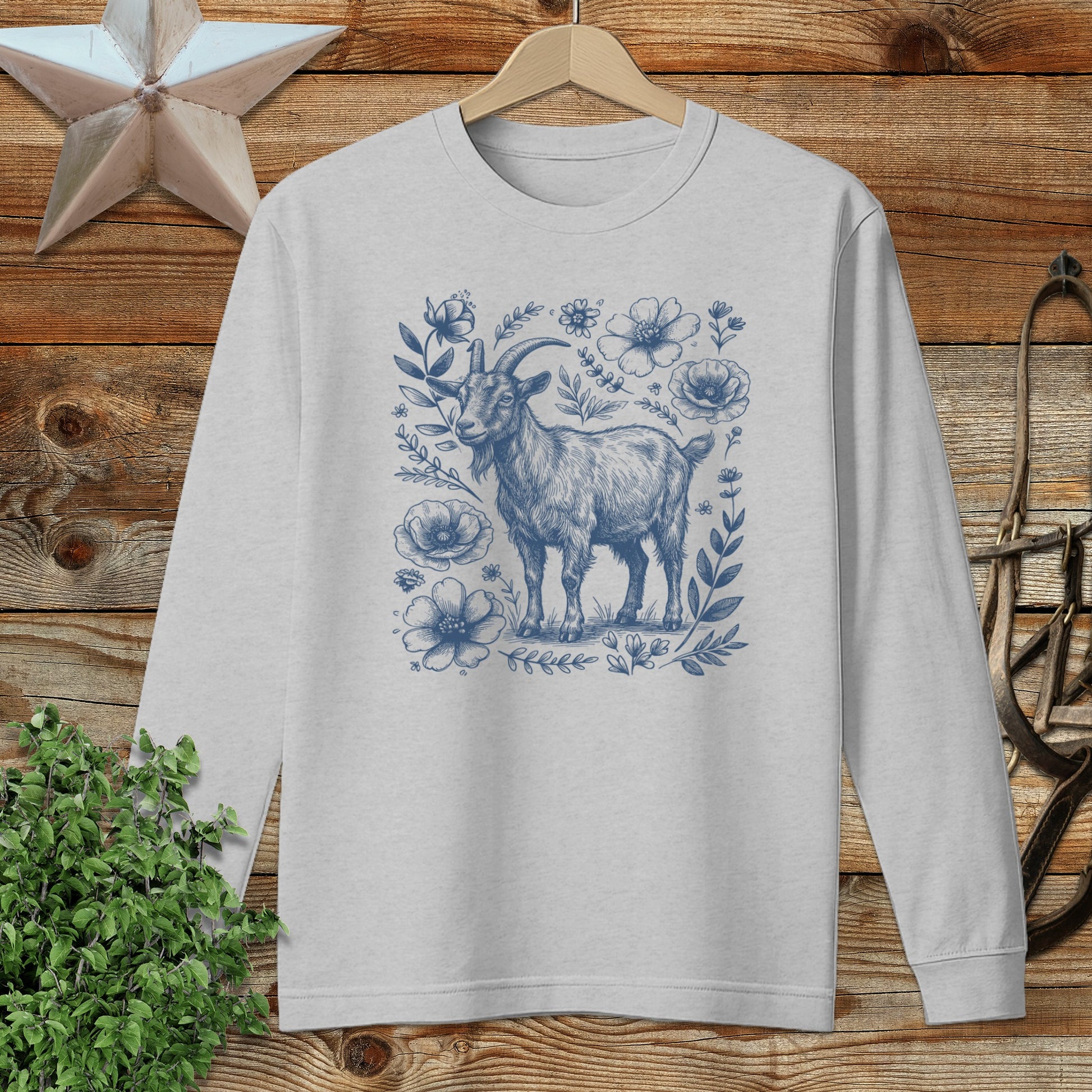 Botanical Goat Illustration Long Sleeve Tee