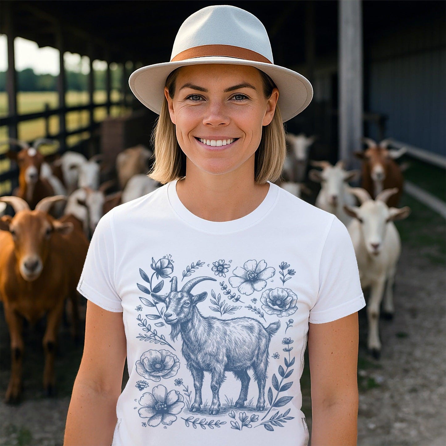 Botanical Goat Illustration T-Shirt