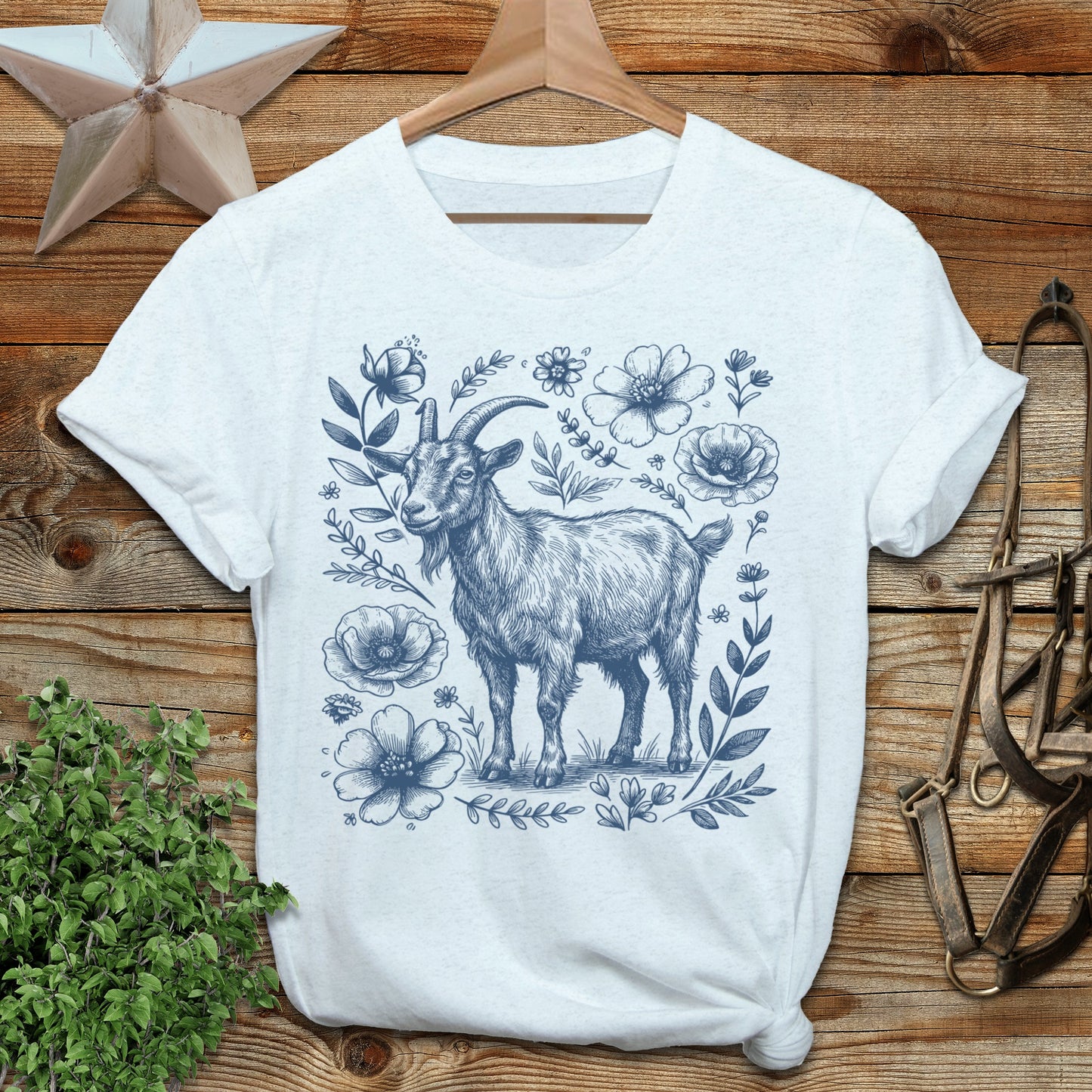 Botanical Goat Illustration T-Shirt