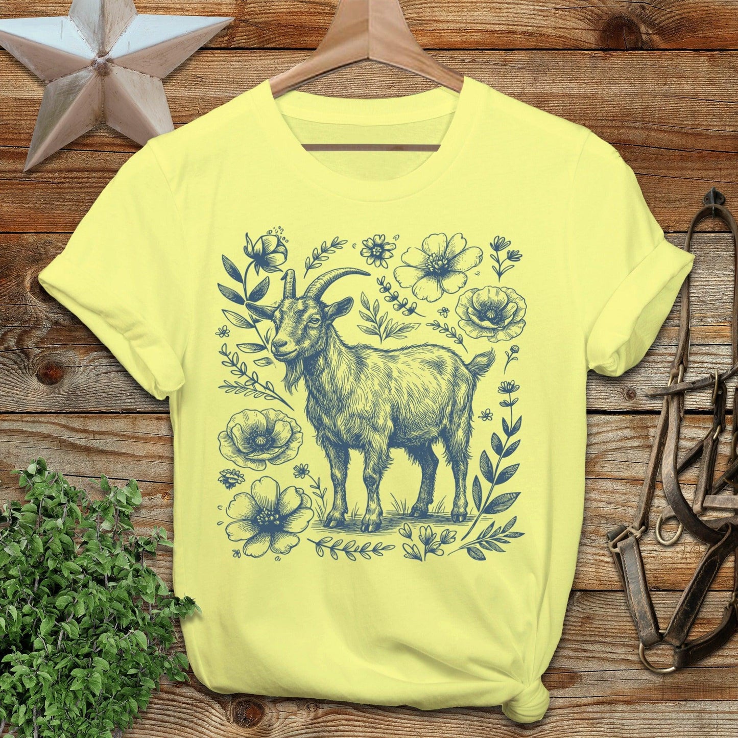 Botanical Goat Illustration T-Shirt