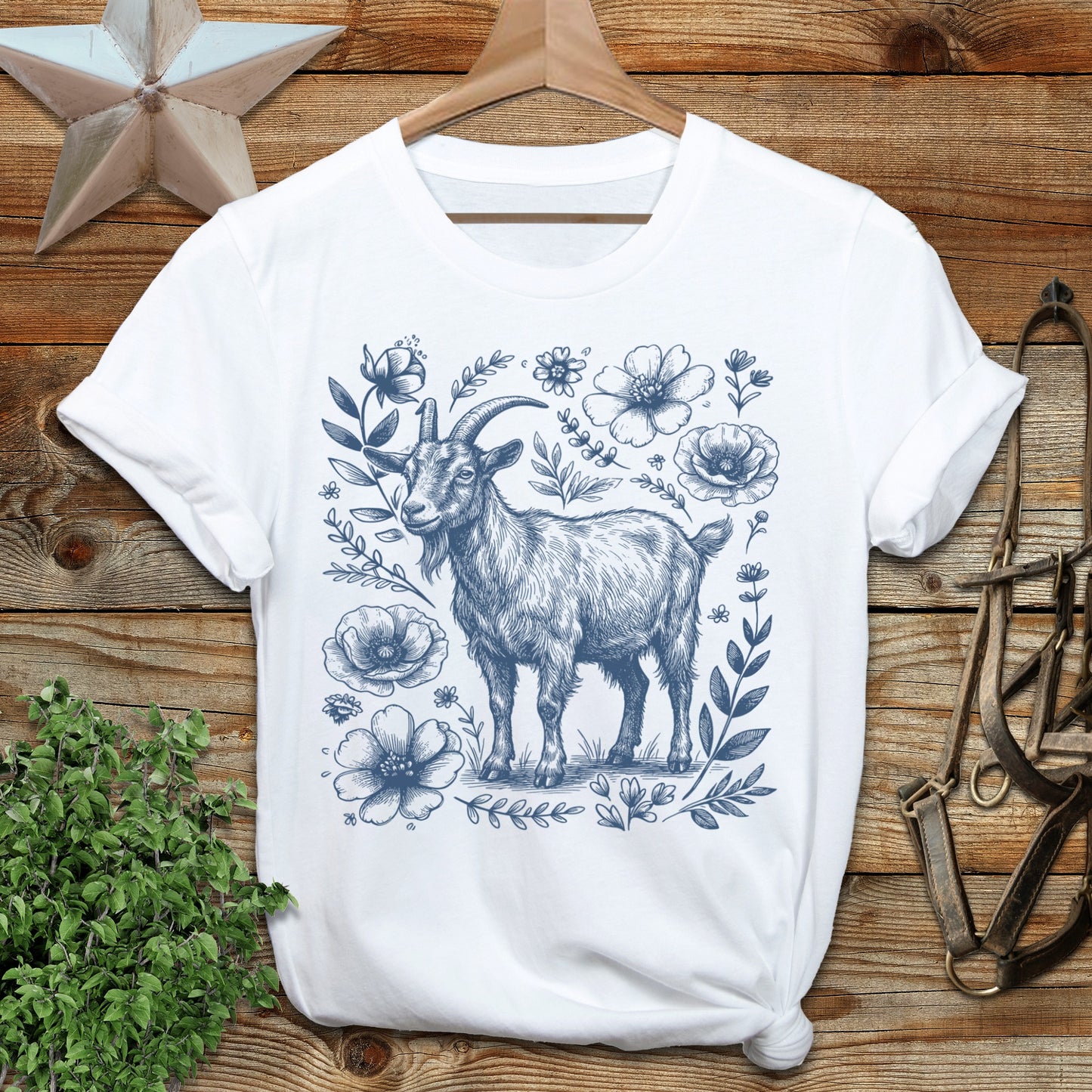 Botanical Goat Illustration T-Shirt