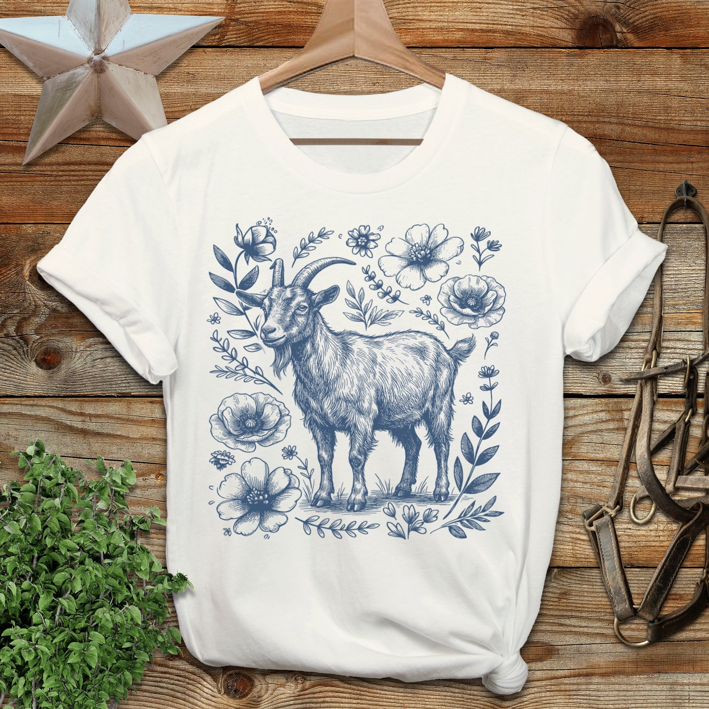 Botanical Goat Illustration T-Shirt