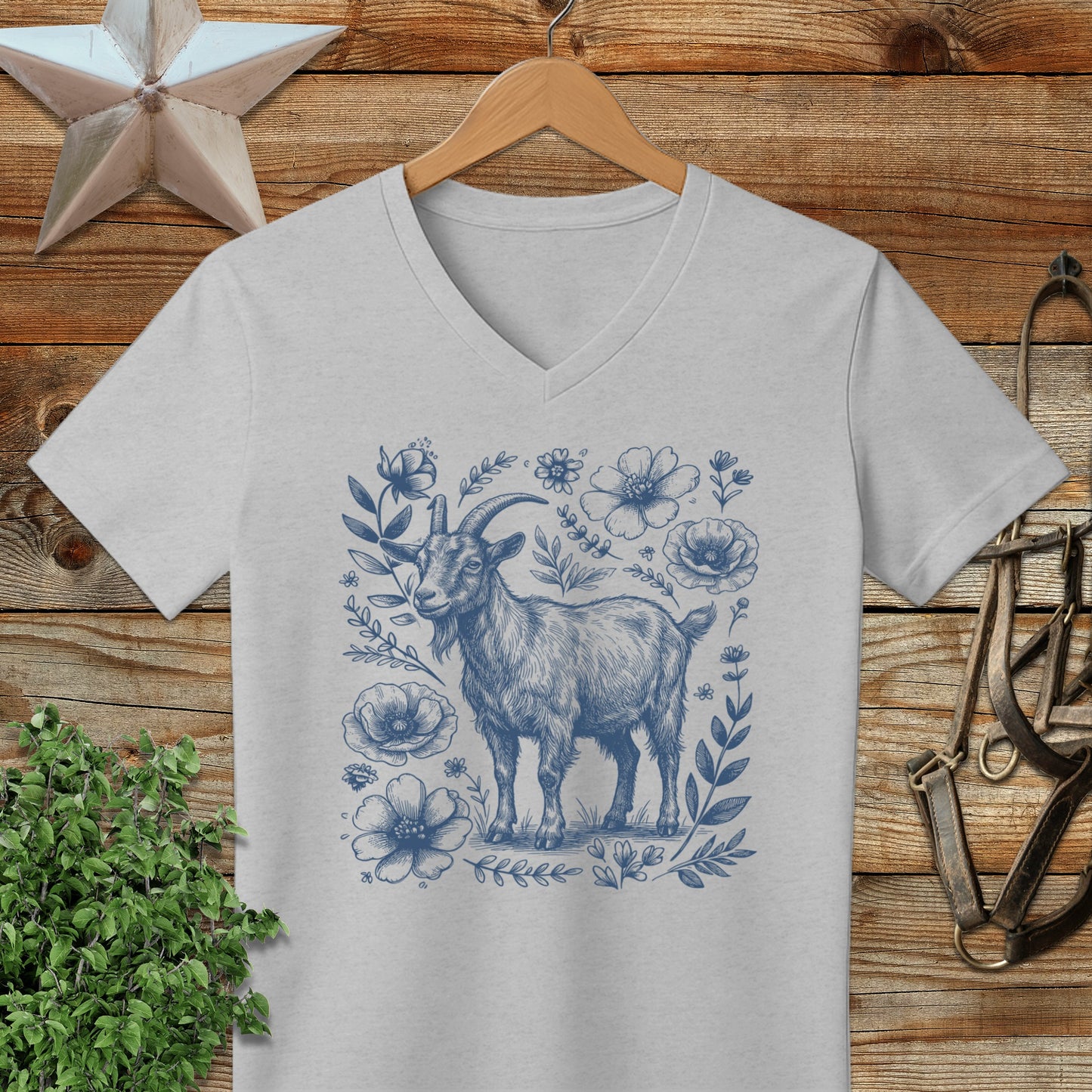 Botanical Goat Illustration V-neck