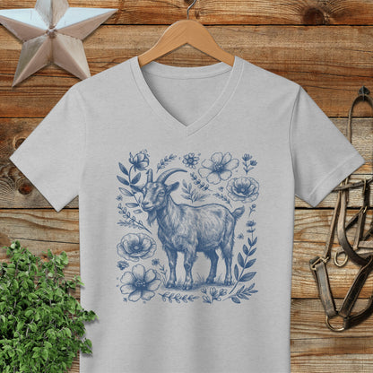 Botanical Goat Illustration V-neck