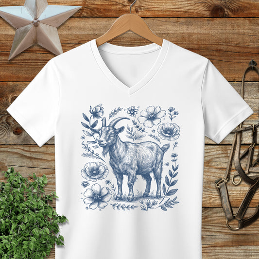Botanical Goat Illustration V-neck