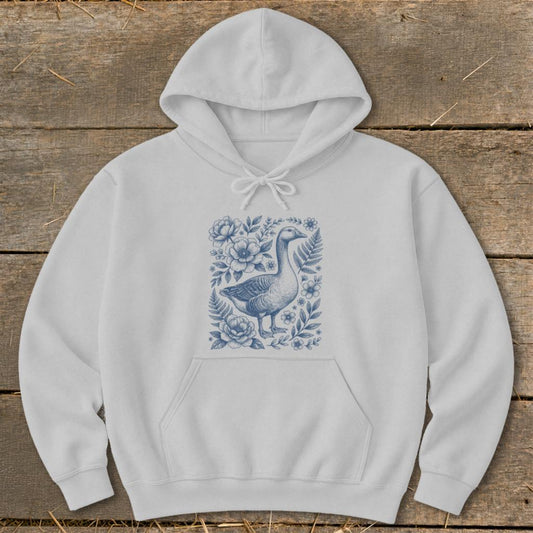 Botanical Goose Illustration Hoodie - Sport Grey