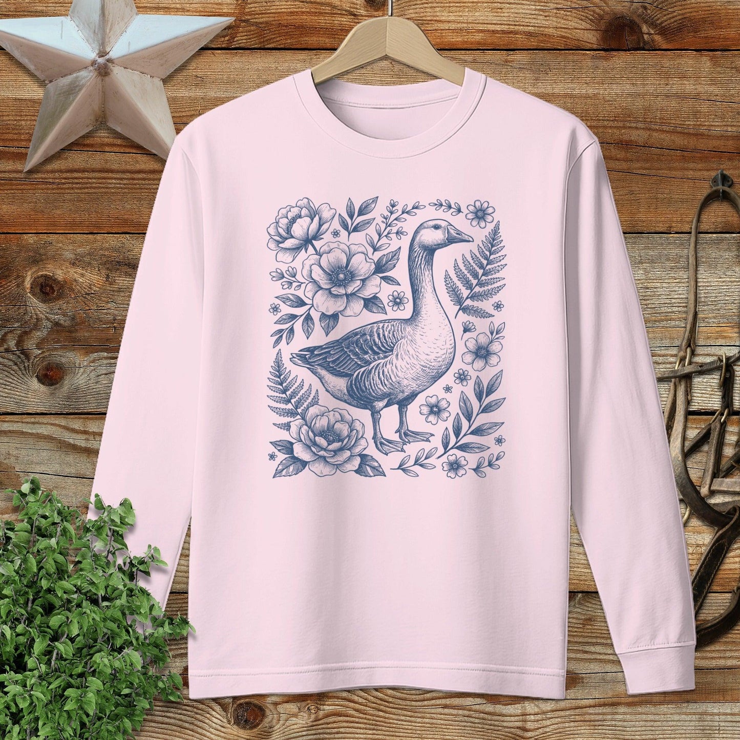 Botanical Goose Illustration Long Sleeve Tee