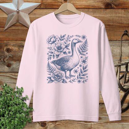 Botanical Goose Illustration Long Sleeve Tee
