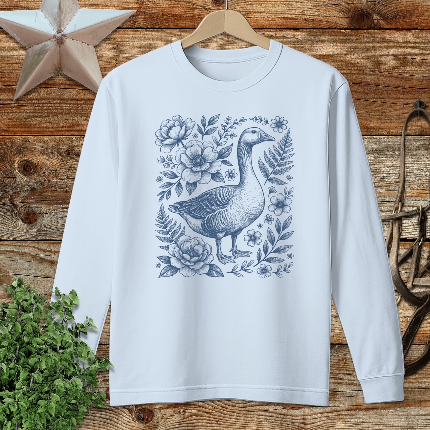 Botanical Goose Illustration Long Sleeve Tee