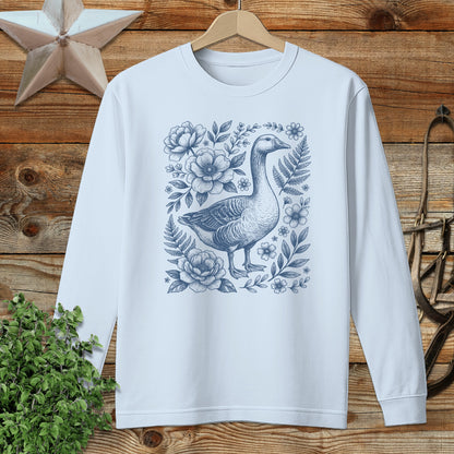 Botanical Goose Illustration Long Sleeve Tee