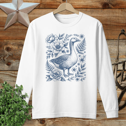 Botanical Goose Illustration Long Sleeve Tee