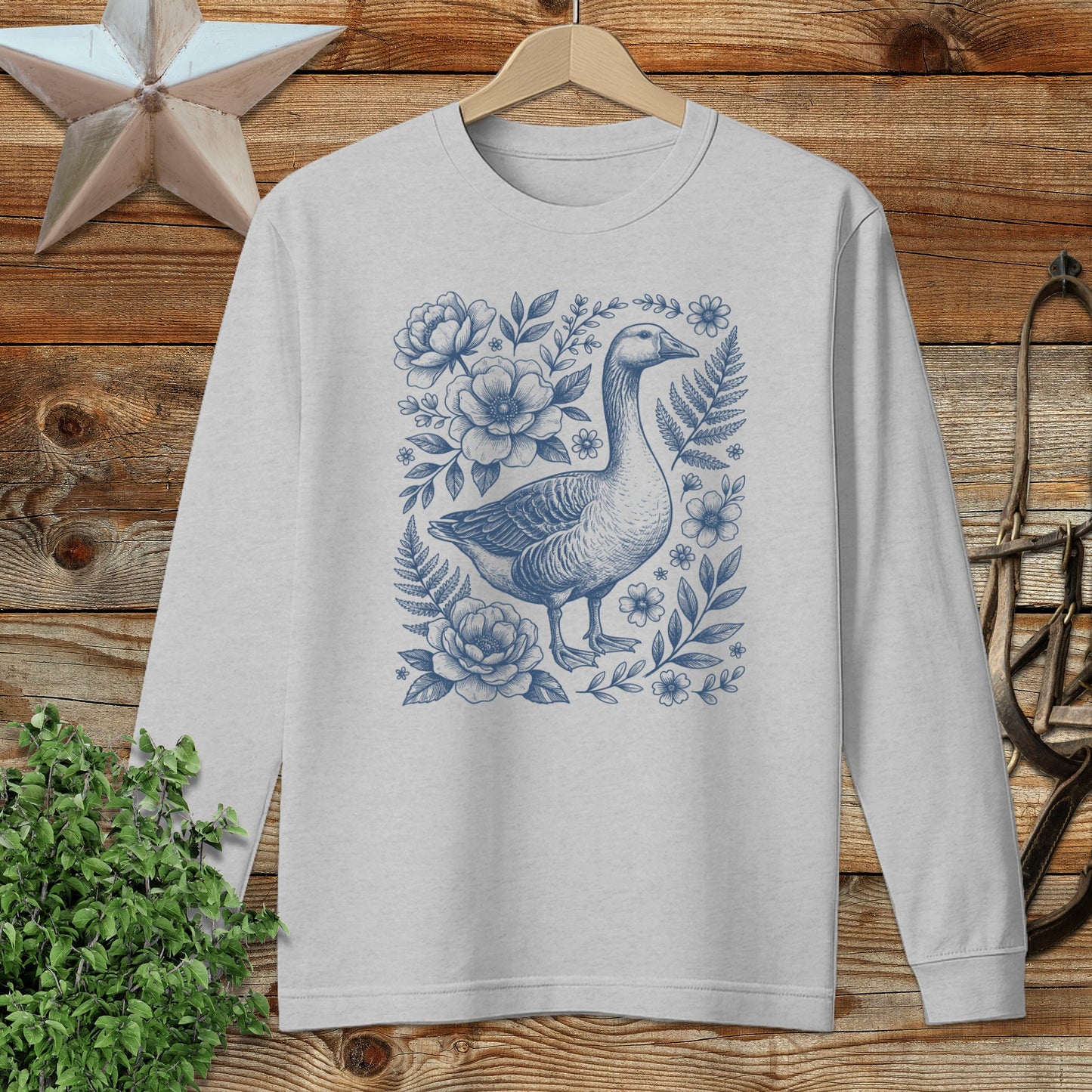 Botanical Goose Illustration Long Sleeve Tee
