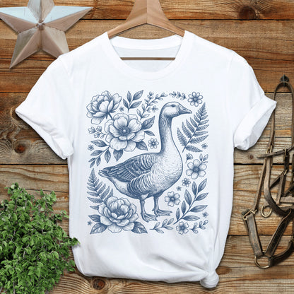 Botanical Goose Illustration T-Shirt