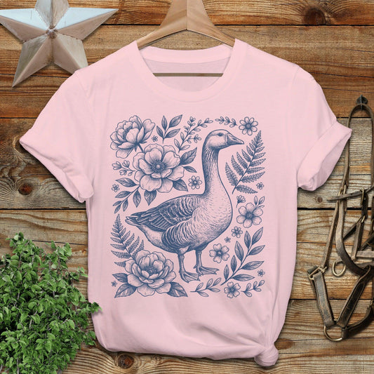 Botanical Goose Illustration T-Shirt