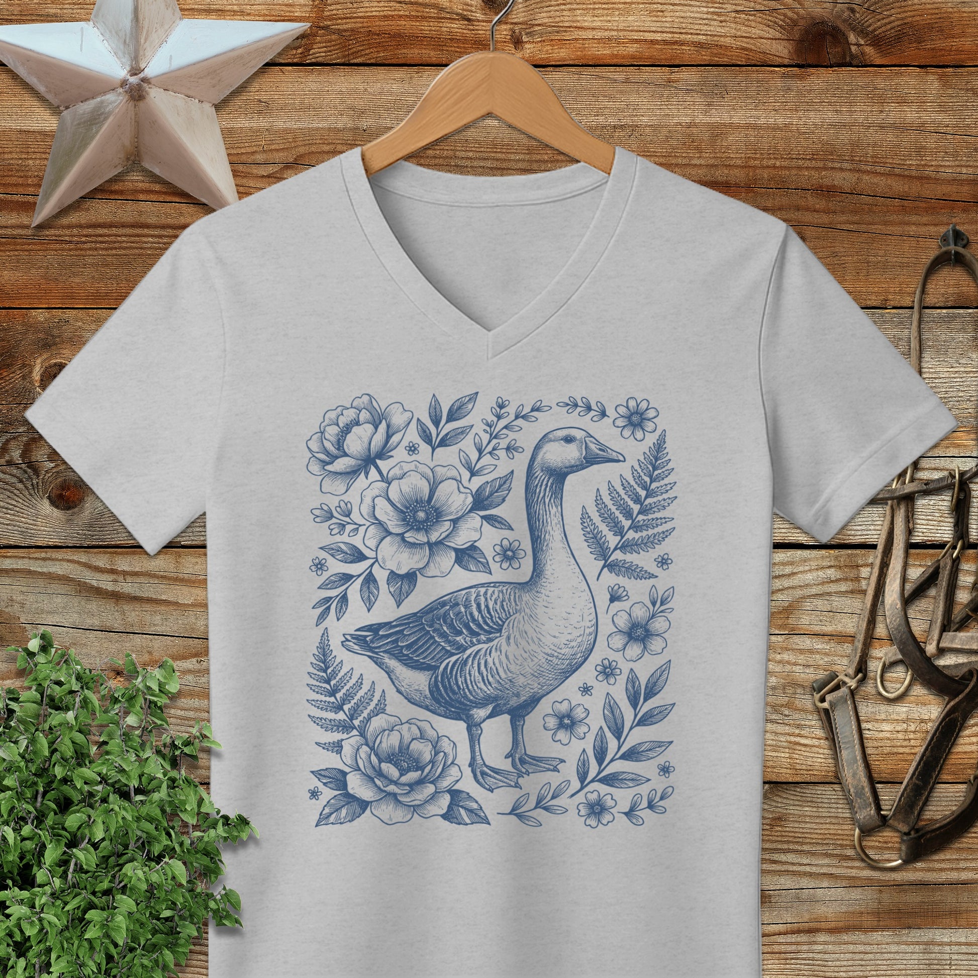 Botanical Goose Illustration V-neck