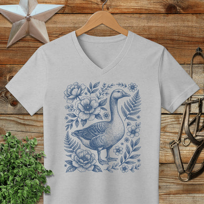 Botanical Goose Illustration V-neck