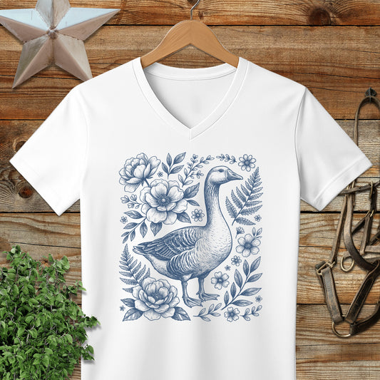 Botanical Goose Illustration V-neck
