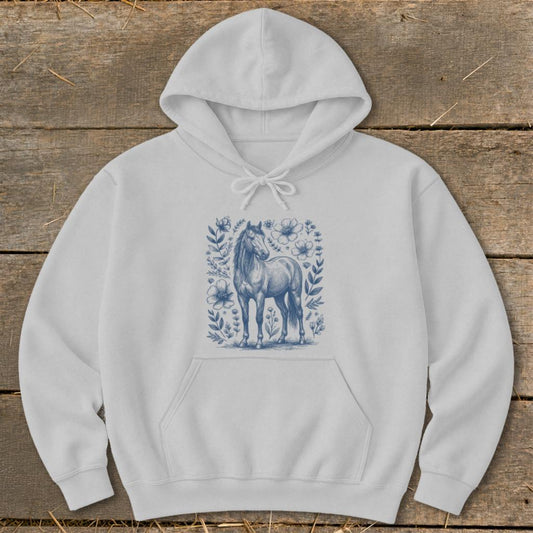 Botanical Horse Illustration Hoodie - Sport Grey