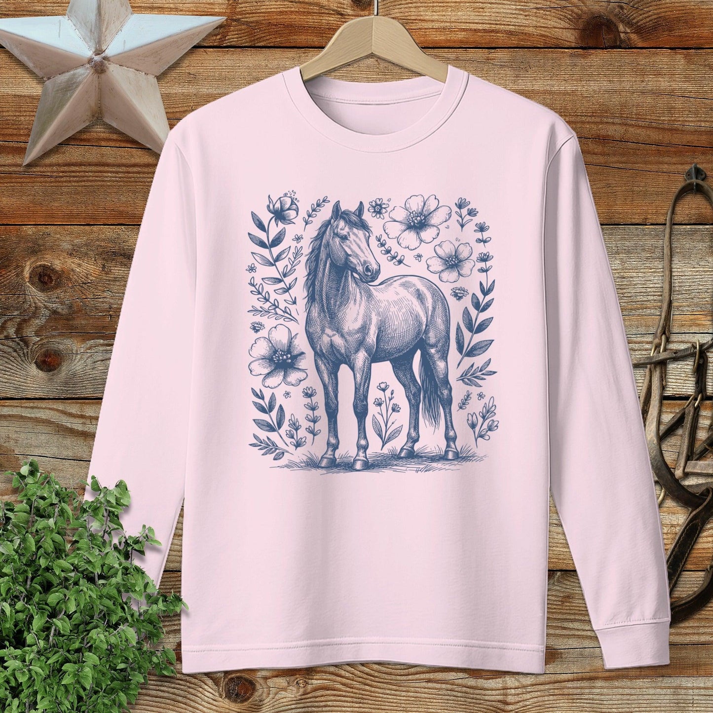 Botanical Horse Illustration Long Sleeve Tee