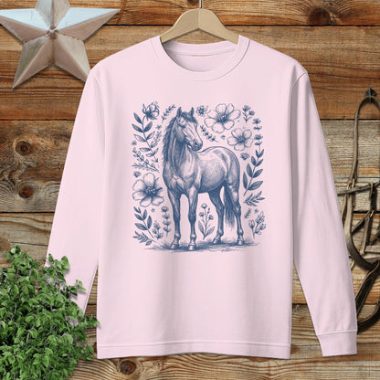 Botanical Horse Illustration Long Sleeve Tee
