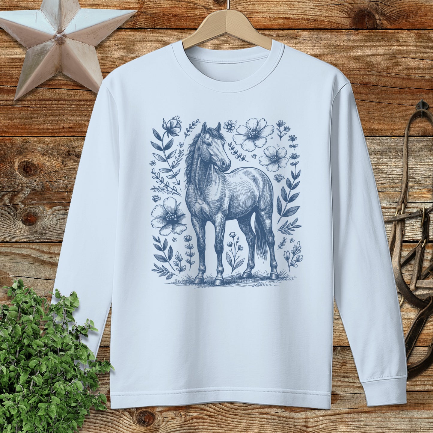 Botanical Horse Illustration Long Sleeve Tee