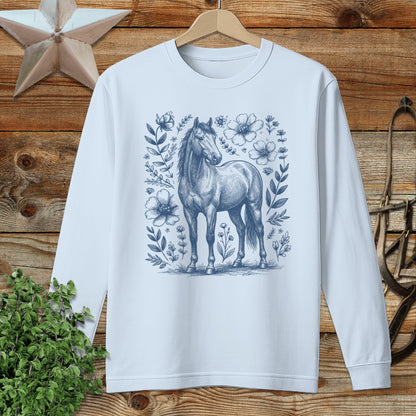 Botanical Horse Illustration Long Sleeve Tee