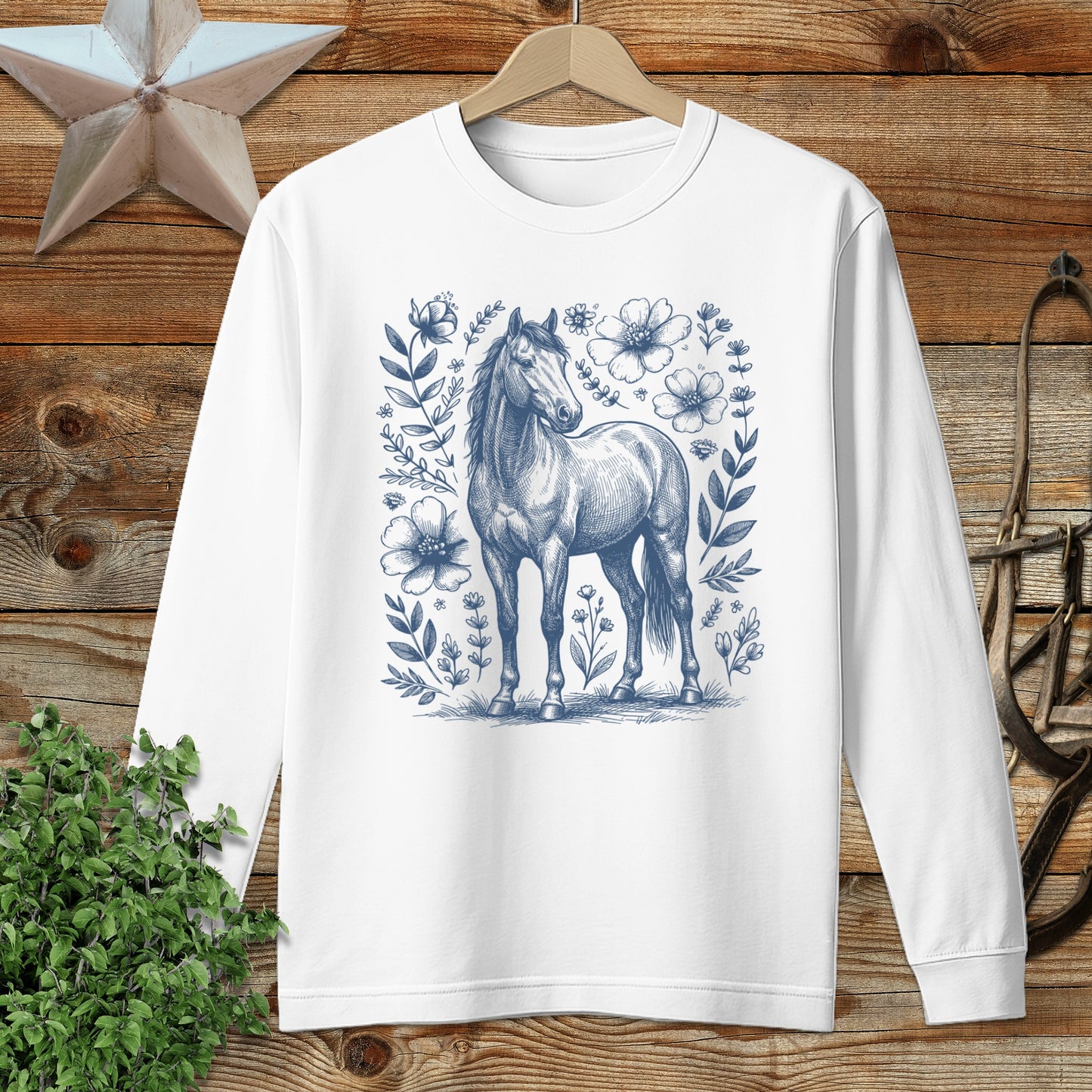 Botanical Horse Illustration Long Sleeve Tee
