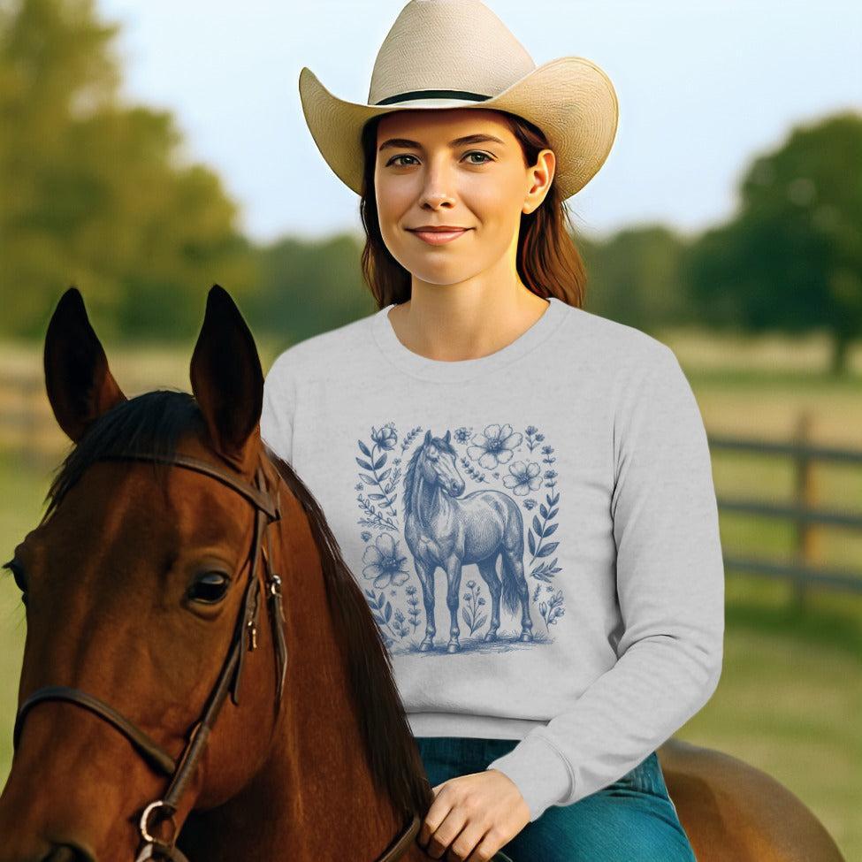 Botanical Horse Illustration Long Sleeve Tee