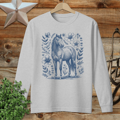 Botanical Horse Illustration Long Sleeve Tee
