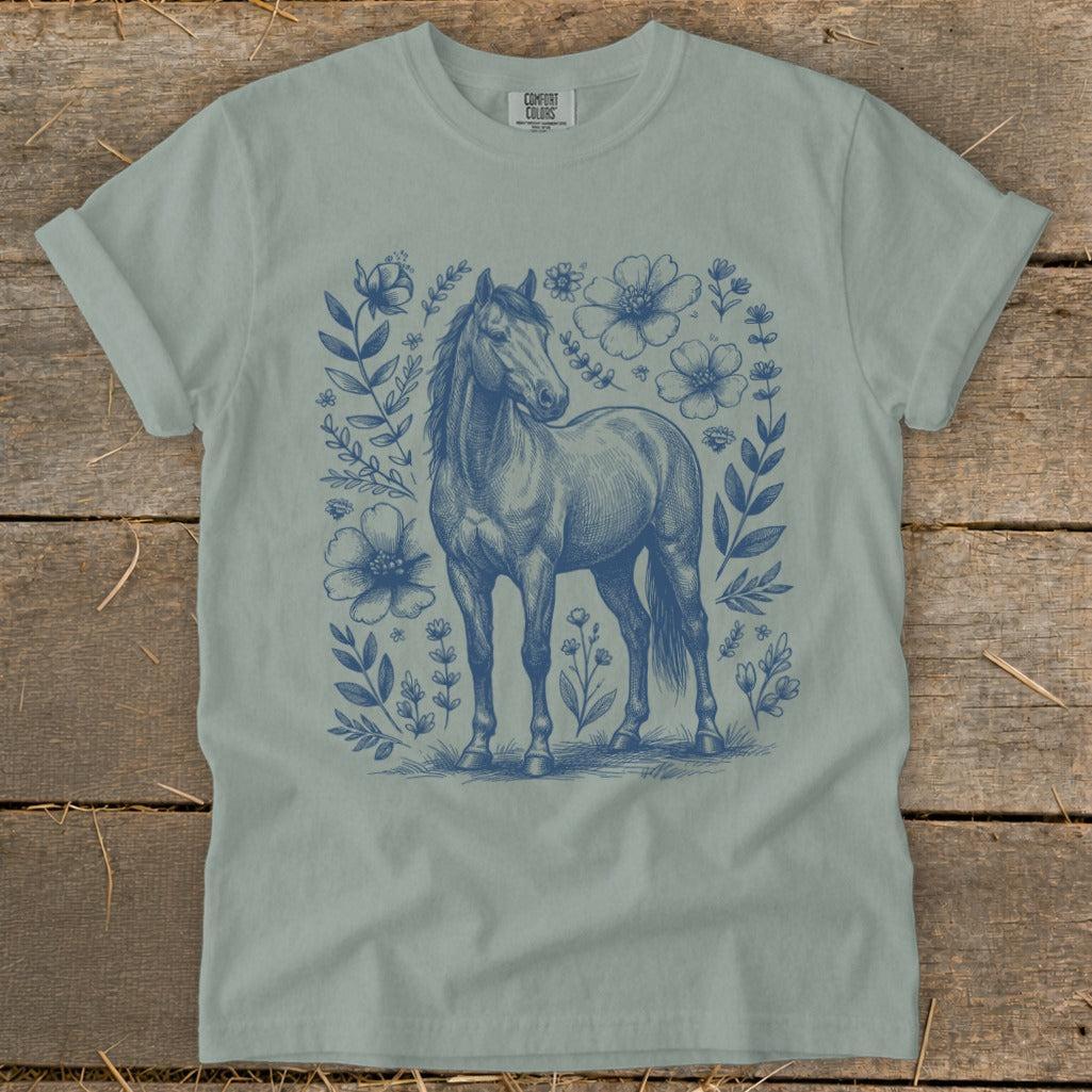 Botanical Horse Illustration Signature Tee
