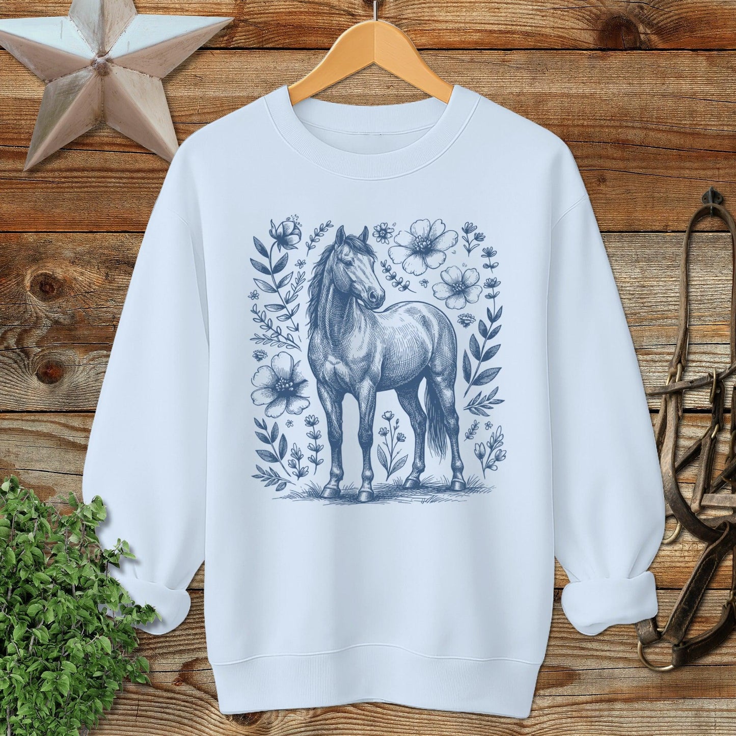 Botanical Horse Illustration Sweatshirt