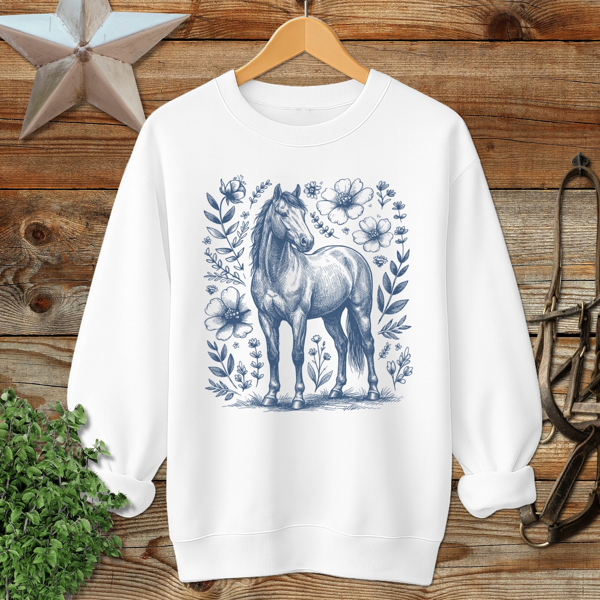 Botanical Horse Illustration Sweatshirt