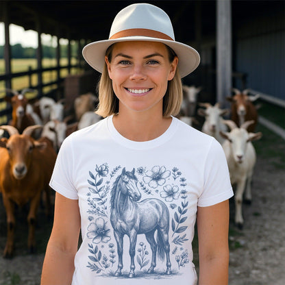 Botanical Horse Illustration T-Shirt