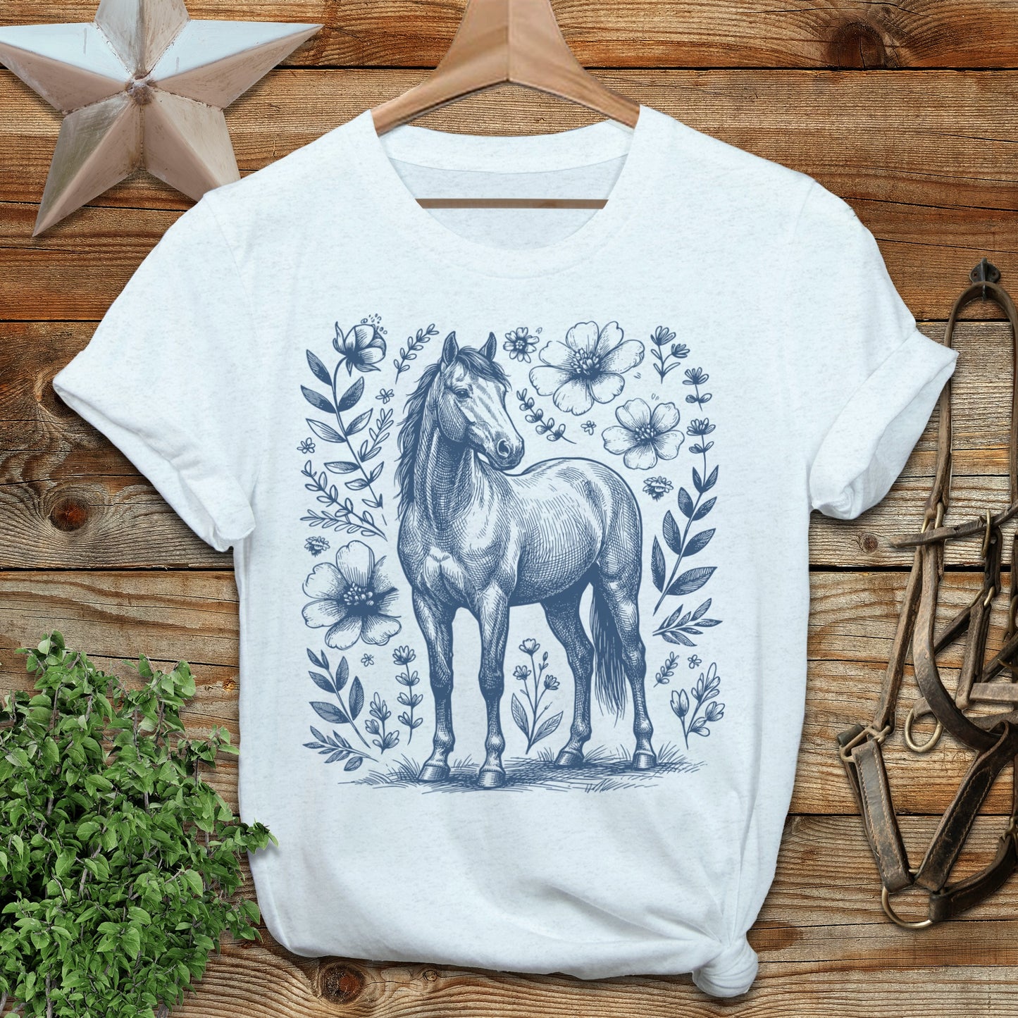 Botanical Horse Illustration T-Shirt
