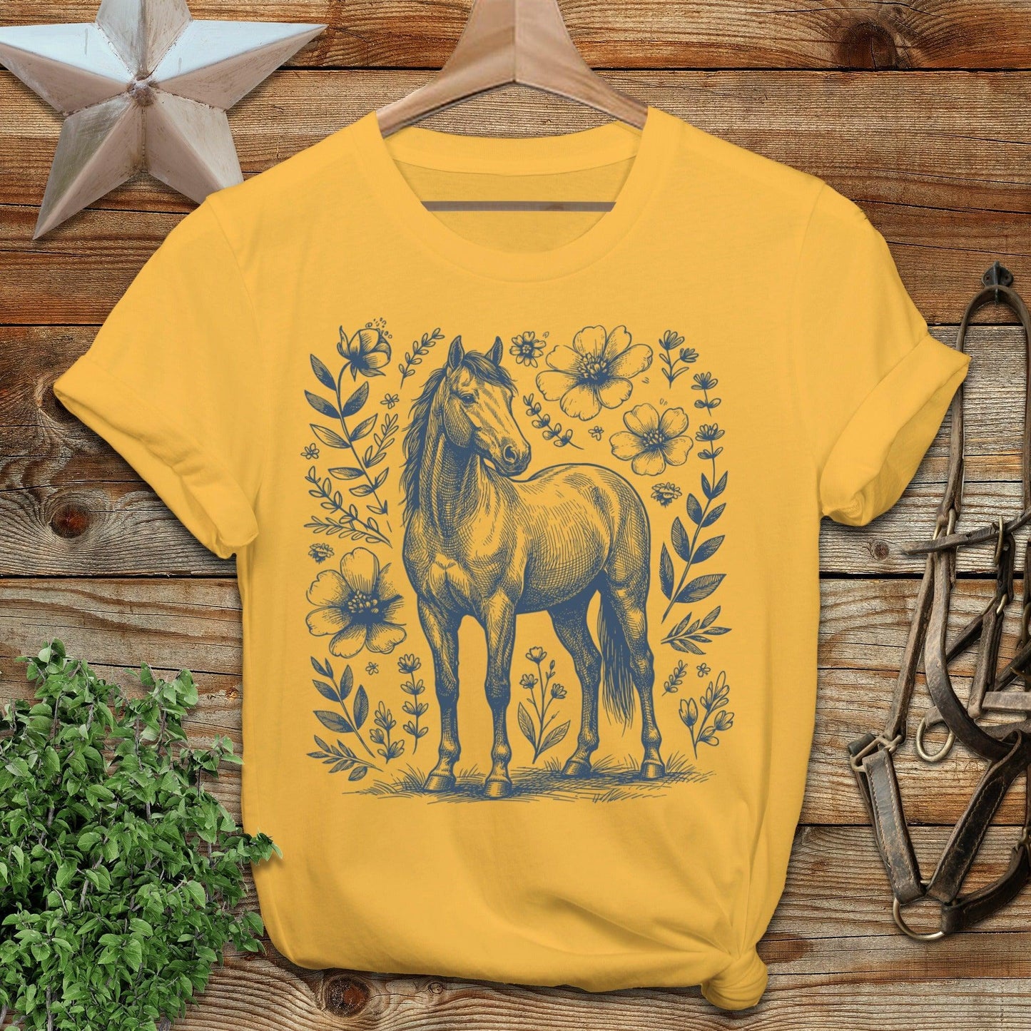 Botanical Horse Illustration T-Shirt