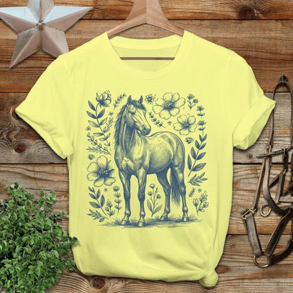 Botanical Horse Illustration T-Shirt