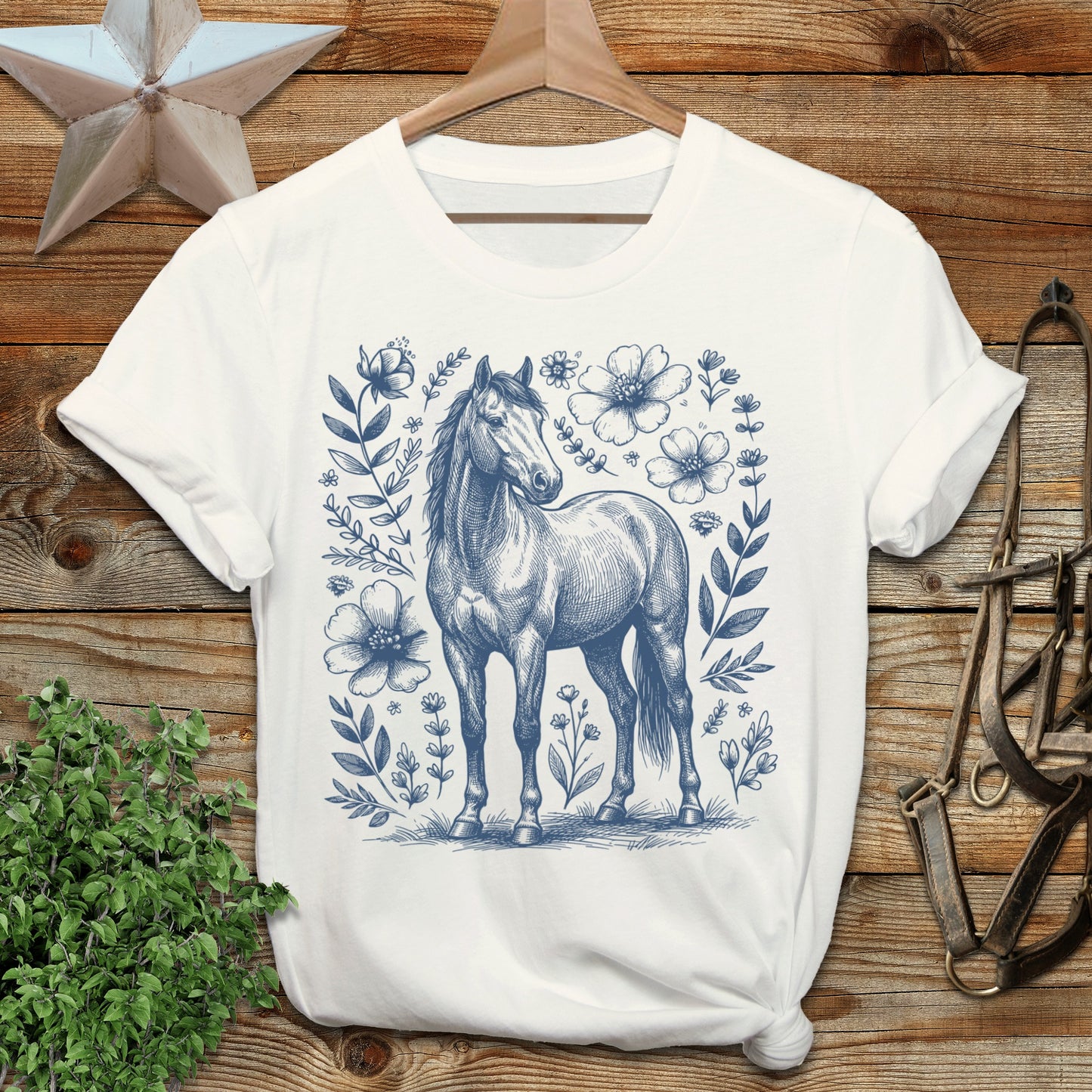 Botanical Horse Illustration T-Shirt