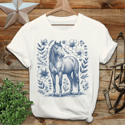 Botanical Horse Illustration T-Shirt