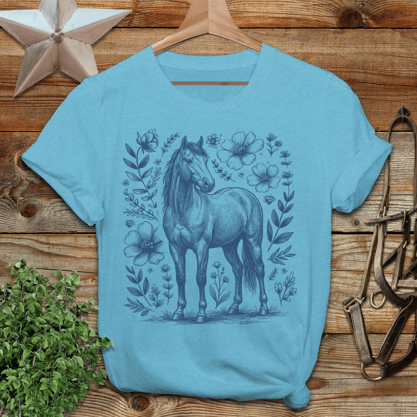 Botanical Horse Illustration T-Shirt