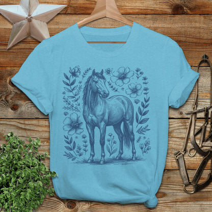 Botanical Horse Illustration T-Shirt