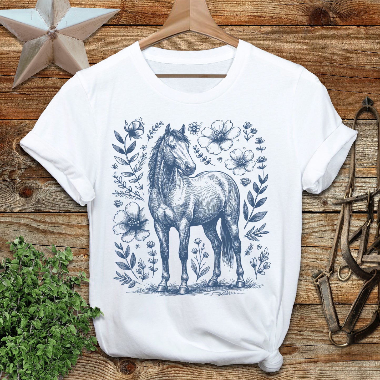 Botanical Horse Illustration T-Shirt