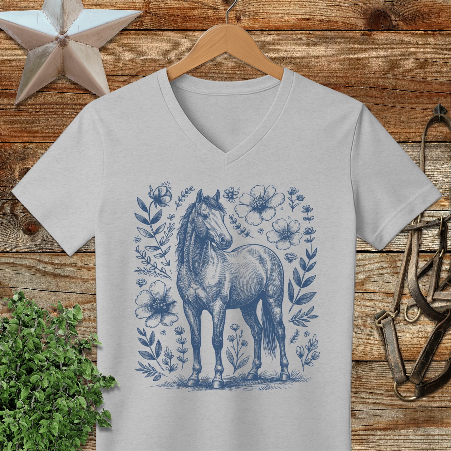 Botanical Horse Illustration V-neck