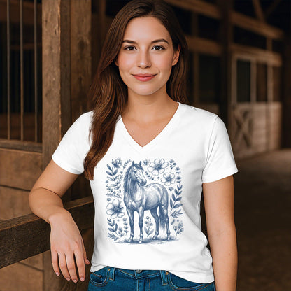 Botanical Horse Illustration V-neck