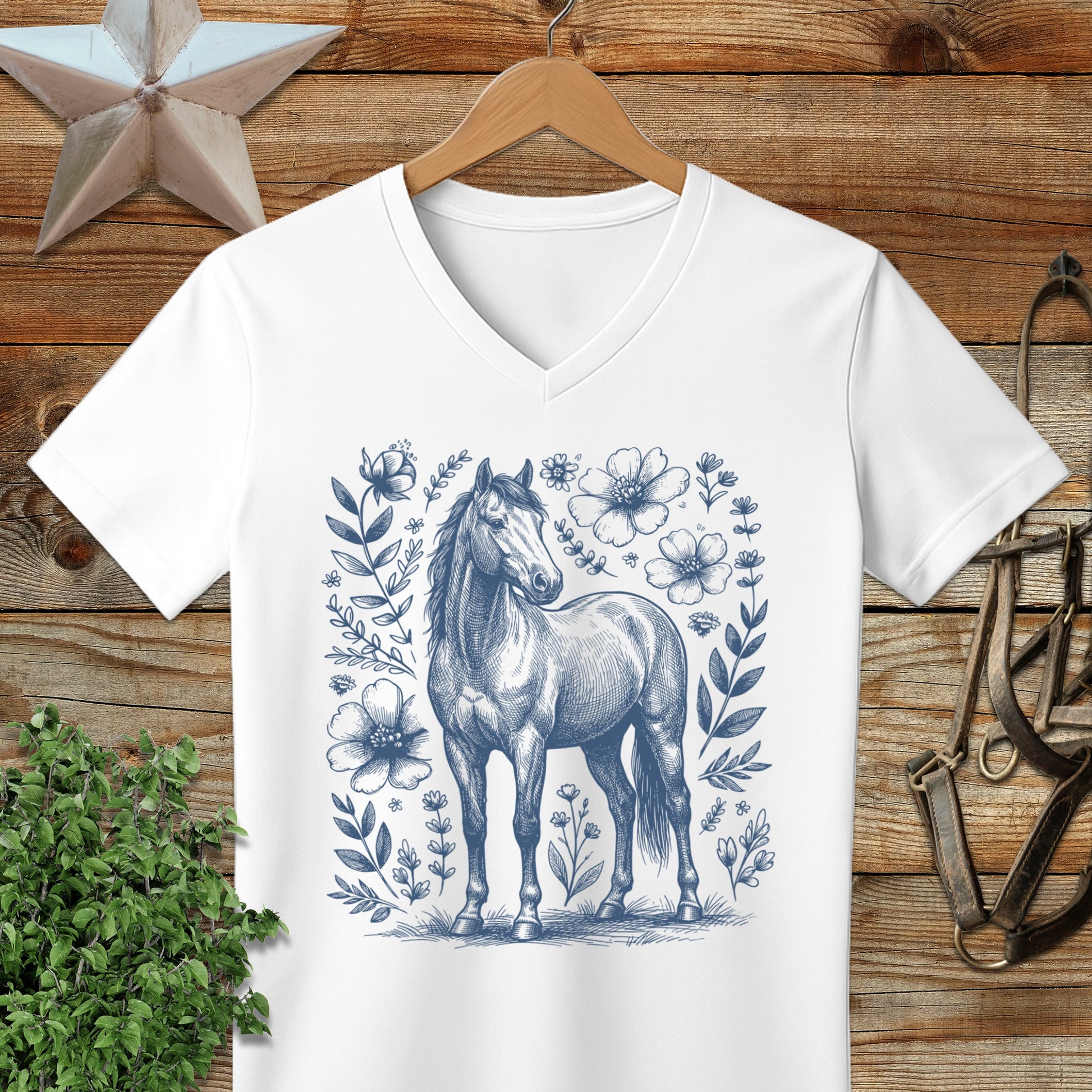 Botanical Horse Illustration V-neck