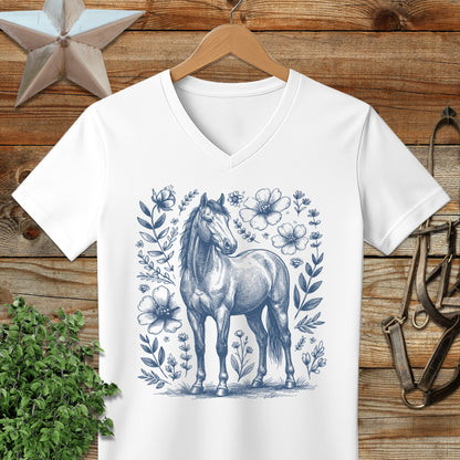 Botanical Horse Illustration V-neck