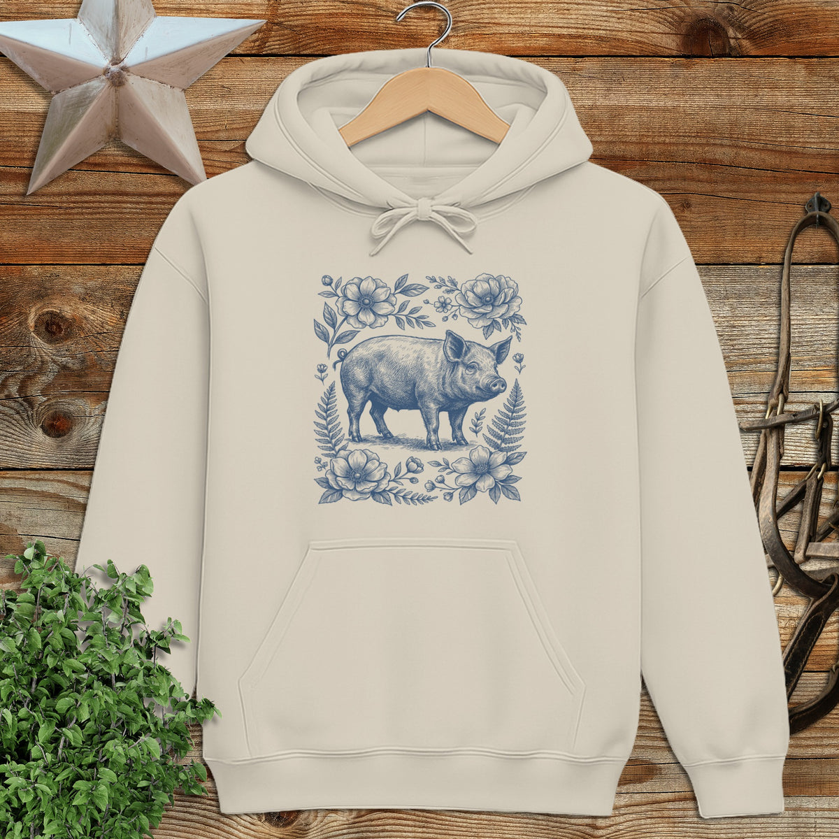 Botanical Pig Illustration Hoodie