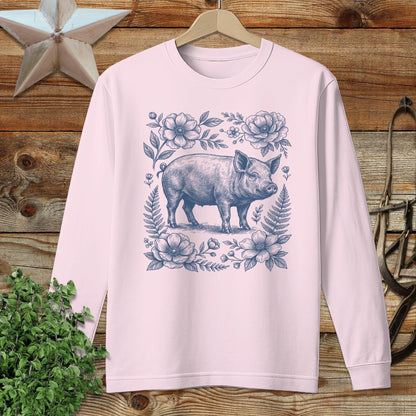 Botanical Pig Illustration Long Sleeve Tee