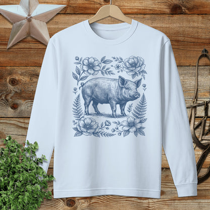 Botanical Pig Illustration Long Sleeve Tee